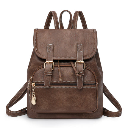 Coffee Stylish PU Leather Backpack for Women - Compact Travel Companion.