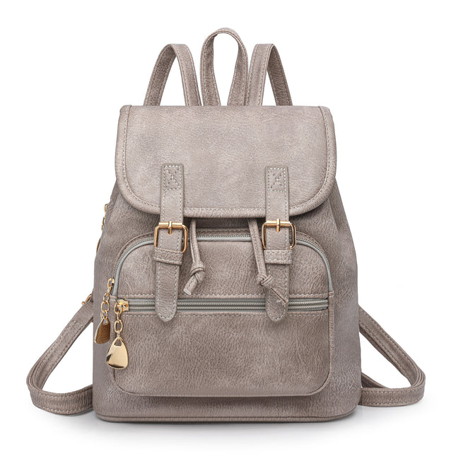 Grey Stylish PU Leather Backpack for Women - Compact Travel Companion.
