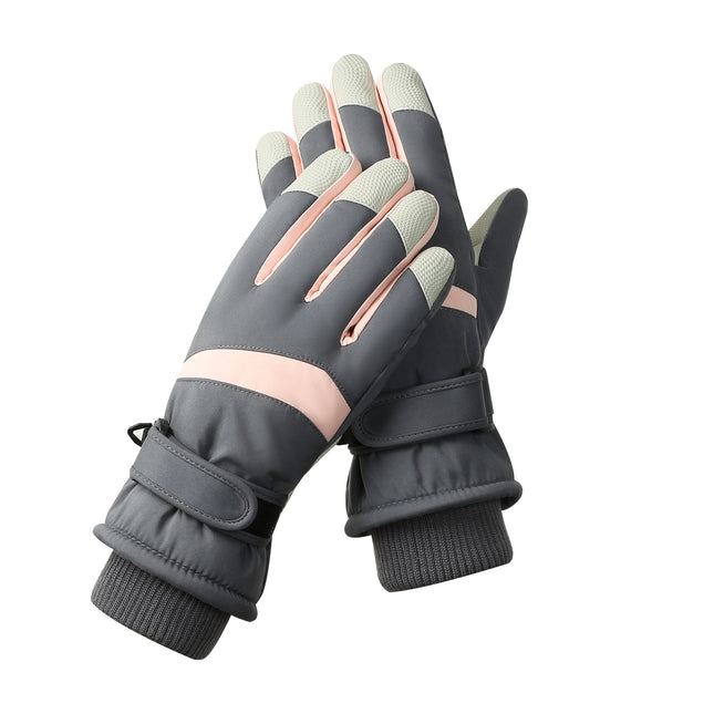 Women's Grey-pink Color Combination Top-Rated Waterproof Touchscreen Ski Gloves - Fleece-Lined for Men & Women.