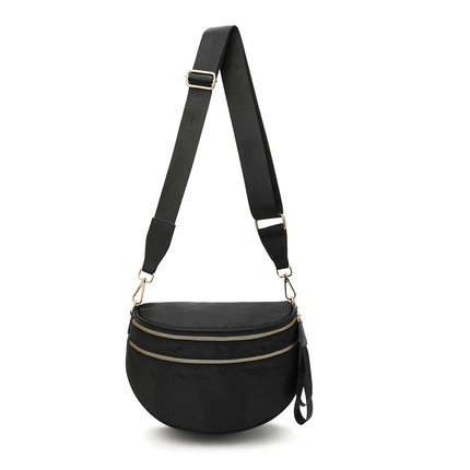 Black Trendy Sling Bag - Women's Crescent Crossbody Purse with Wide Adjustable Strap.