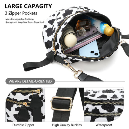 Brown Checkered Trendy Sling Bag - Women's Crescent Crossbody Purse with Wide Adjustable Strap.