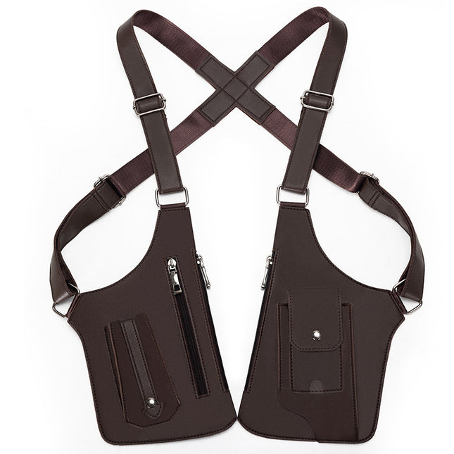 Brown Tactical Underarm Shoulder Holster Bag - Anti-Theft Double Pouch Vest Pack for Men.