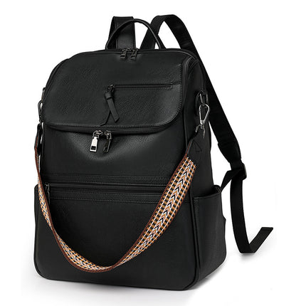 Black Stylish Anti-Theft Backpack for Women - Vintage PU Leather Convertible Rucksack & Shoulder Bag.