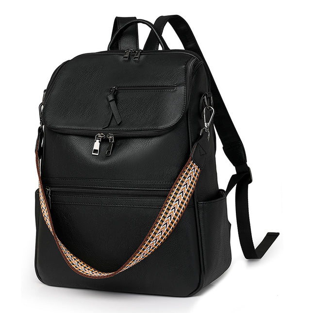 Black Stylish Anti-Theft Backpack for Women - Vintage PU Leather Convertible Rucksack & Shoulder Bag.