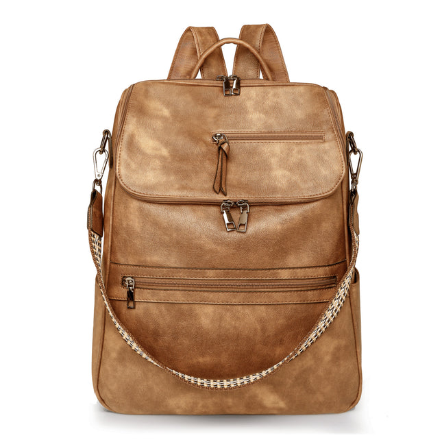 Yellow Stylish Anti-Theft Backpack for Women - Vintage PU Leather Convertible Rucksack & Shoulder Bag.