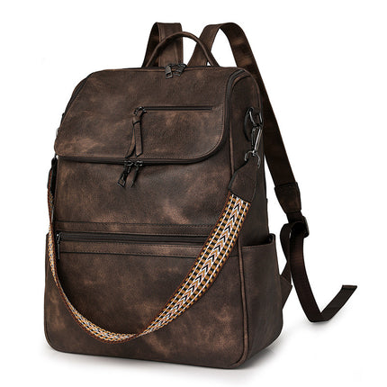 Coffee Stylish Anti-Theft Backpack for Women - Vintage PU Leather Convertible Rucksack & Shoulder Bag.