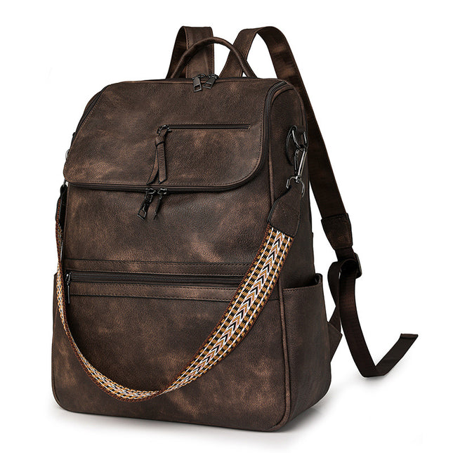 Coffee Stylish Anti-Theft Backpack for Women - Vintage PU Leather Convertible Rucksack & Shoulder Bag.