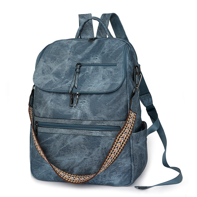Blue Stylish Anti-Theft Backpack for Women - Vintage PU Leather Convertible Rucksack & Shoulder Bag.