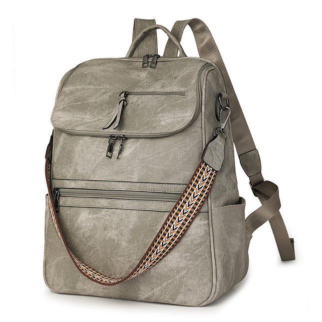 Grey Stylish Anti-Theft Backpack for Women - Vintage PU Leather Convertible Rucksack & Shoulder Bag.