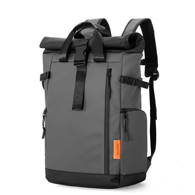 Grey Urban Explorer Roll-Top Backpack - Water-Resistant Large Capacity Bag for Travel, Work & Laptop.