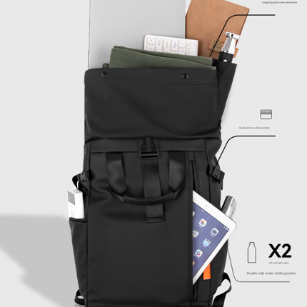 White Urban Explorer Roll-Top Backpack - Water-Resistant Large Capacity Bag for Travel, Work & Laptop.