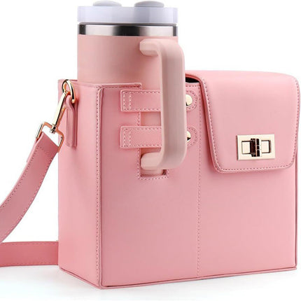 Pink Portable Insulated Water Bottle Carrier Bag with Adjustable Shoulder Strap - Crossbody Drink Holder for Outdoor Activities.
