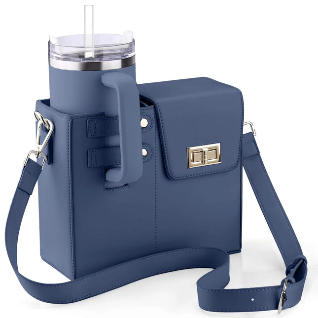 Blue Portable Insulated Water Bottle Carrier Bag with Adjustable Shoulder Strap - Crossbody Drink Holder for Outdoor Activities.