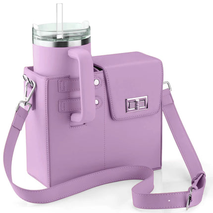 Purple Portable Insulated Water Bottle Carrier Bag with Adjustable Shoulder Strap - Crossbody Drink Holder for Outdoor Activities.