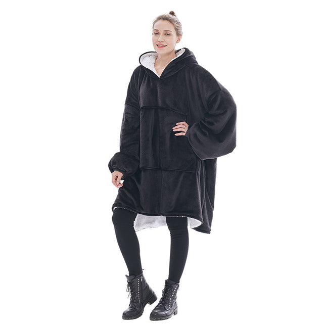Black Oversized Wearable Blanket Hoodie - Ultra Soft & Cozy Snuggle Pullover for Adults.
