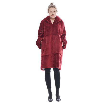 Wine Red Oversized Wearable Blanket Hoodie - Ultra Soft & Cozy Snuggle Pullover for Adults.