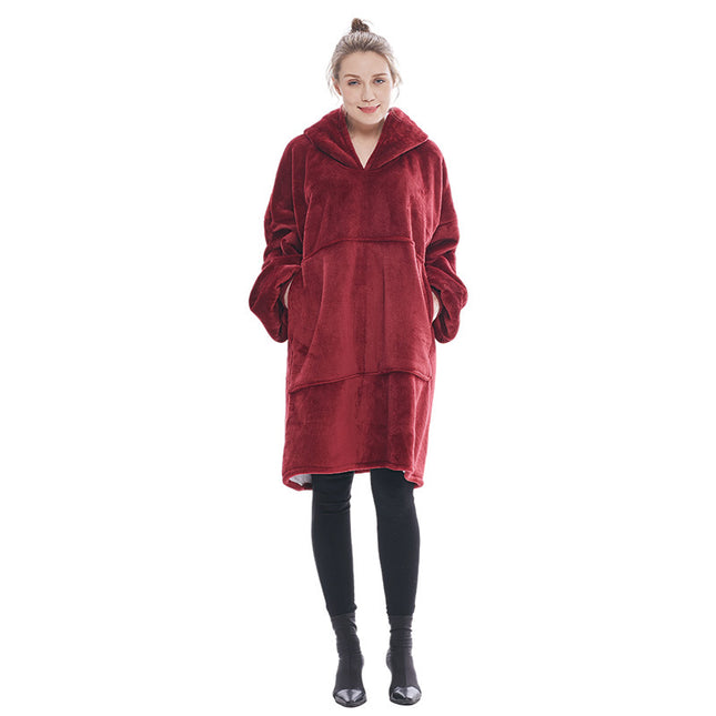 Wine Red Oversized Wearable Blanket Hoodie - Ultra Soft & Cozy Snuggle Pullover for Adults.