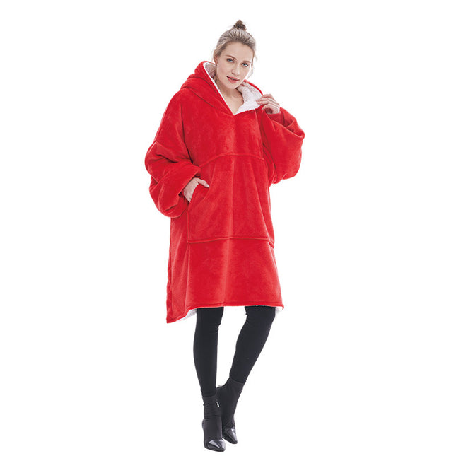 Red Oversized Wearable Blanket Hoodie - Ultra Soft & Cozy Snuggle Pullover for Adults.