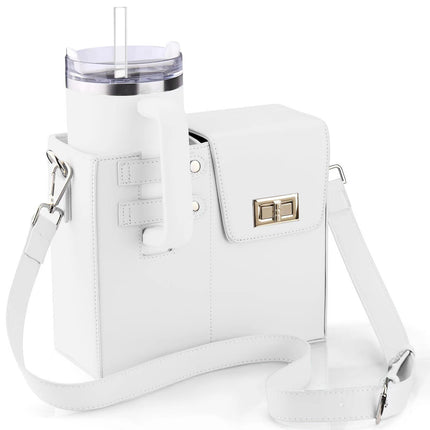 White Portable Insulated Water Bottle Carrier Bag with Adjustable Shoulder Strap - Crossbody Drink Holder for Outdoor Activities.