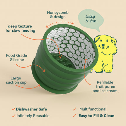Green Large Anti-Choke Slow Feeder Dog Bowl - Non-Slip, Spill-Resistant Pet Feeding Dish.