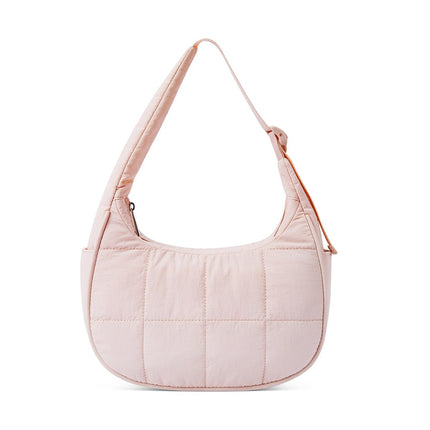 light-root Colour Trendy Nylon Puffer Shoulder Bag for Women - Lightweight Large Capacity Underarm Tote.