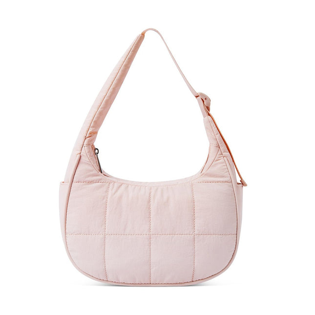 light-root Colour Trendy Nylon Puffer Shoulder Bag for Women - Lightweight Large Capacity Underarm Tote.
