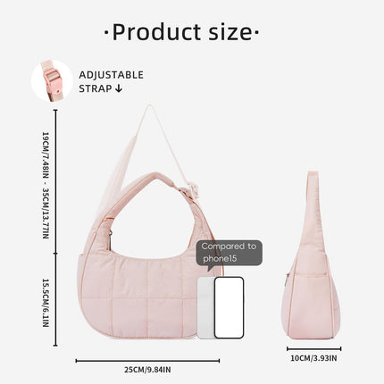 light-root Colour Trendy Nylon Puffer Shoulder Bag for Women - Lightweight Large Capacity Underarm Tote.