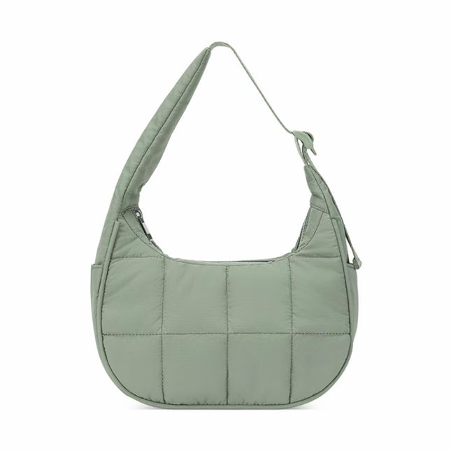 Green Trendy Nylon Puffer Shoulder Bag for Women - Lightweight Large Capacity Underarm Tote.