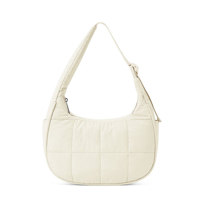 Beige Trendy Nylon Puffer Shoulder Bag for Women - Lightweight Large Capacity Underarm Tote.