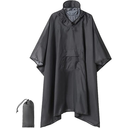 Grey 3-in-1 Waterproof Rain Poncho - Lightweight Hooded Raincoat, Ground Tarp & Emergency Shelter for Hiking, Camping, and Outdoor Survival.