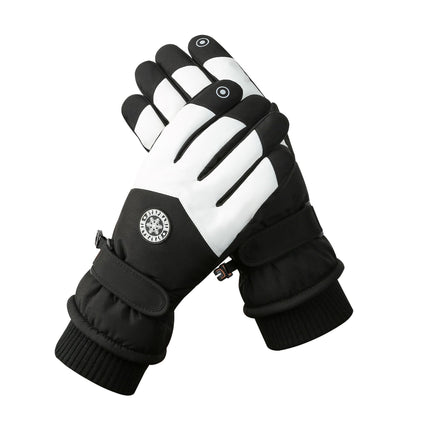 Women's Black-white Color Combination Top-Rated Waterproof Touchscreen Ski Gloves - Fleece-Lined for Men & Women.
