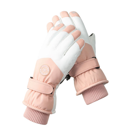 Women's Pink-white Color Combination Top-Rated Waterproof Touchscreen Ski Gloves - Fleece-Lined for Men & Women.