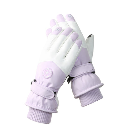 Women's Purple-white Color Combination Top-Rated Waterproof Touchscreen Ski Gloves - Fleece-Lined for Men & Women.