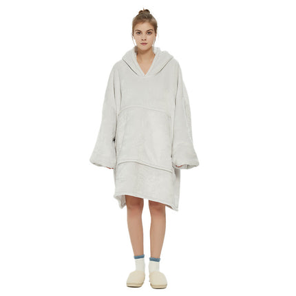 White Oversized Wearable Blanket Hoodie - Ultra Soft & Cozy Snuggle Pullover for Adults.