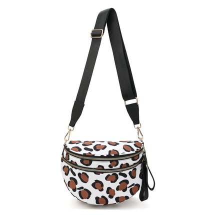Coffee White Checkered Trendy Sling Bag - Women's Crescent Crossbody Purse with Wide Adjustable Strap.