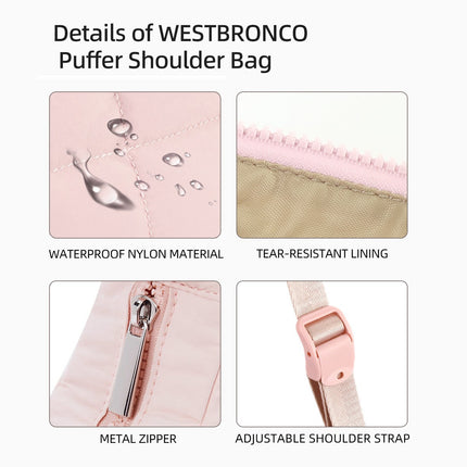 Pink Trendy Nylon Puffer Shoulder Bag for Women - Lightweight Large Capacity Underarm Tote.