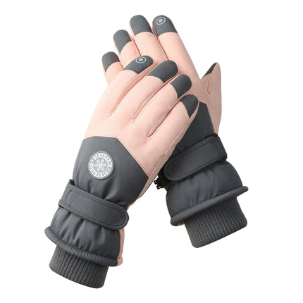Women's Dark Grey-pink Color Combination Top-Rated Waterproof Touchscreen Ski Gloves - Fleece-Lined for Men & Women.