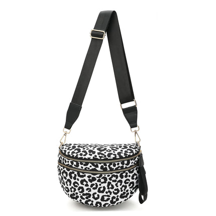 Black-white Checkered Trendy Sling Bag - Women's Crescent Crossbody Purse with Wide Adjustable Strap.