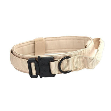 M Khaki Tactical Dog Collar - Heavy Duty Nylon Pet Collar for Medium & Large Dogs, Adjustable (3.8cm Width).