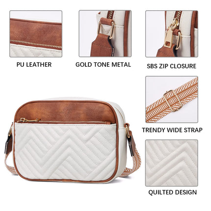Double Zipper Grey Chic Quilted Crossbody Bag - Vintage PU Leather Shoulder Purse with Adjustable Strap.