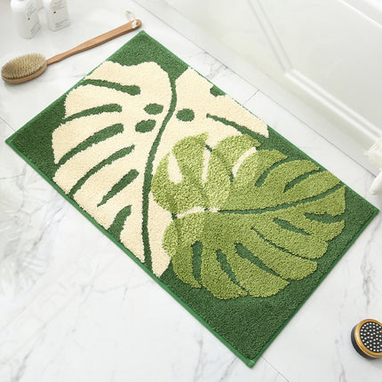 Leaves Fall in Autumn - Green Jacquard Bathroom Mat - Super Absorbent Non-Slip Rug (40x60cm), Toilet Floor Mat for Bathroom/Bedroom/Entryway.