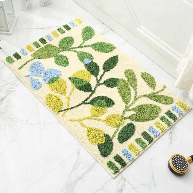 Leaves Jacquard Bathroom Mat - Super Absorbent Non-Slip Rug (40x60cm), Toilet Floor Mat for Bathroom/Bedroom/Entryway.