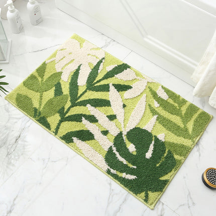 Green Branches and Green Leaves Jacquard Bathroom Mat - Super Absorbent Non-Slip Rug (40x60cm), Toilet Floor Mat for Bathroom/Bedroom/Entryway.