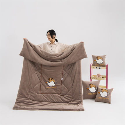 Brown Kapybara - 2-in-1 Foldable Car Pillow Blanket - Cozy 40x40cm Pillow, Unfolds to 100x150cm Blanket for Travel and Office Naps.