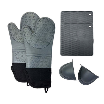 Dark Grey Set BPA-Free Non-Slip Silicone Oven Mitts - Heat Resistant Gloves with Honeycomb Pattern for Kitchen Safety.