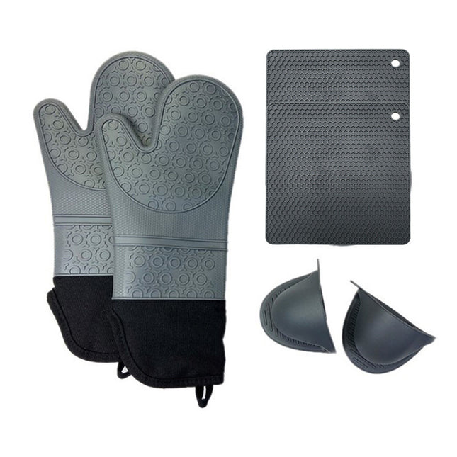 Dark Grey Set BPA-Free Non-Slip Silicone Oven Mitts - Heat Resistant Gloves with Honeycomb Pattern for Kitchen Safety.