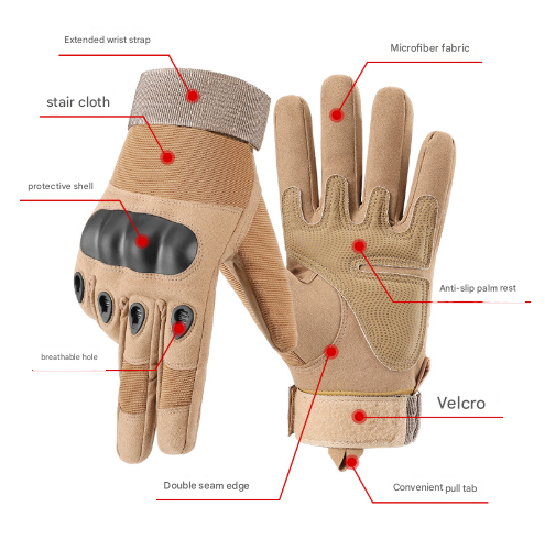 L Khaki Hard Knuckle Tactical Gloves - Full-Finger Protective Gear for Motorcycle, Cycling & Outdoor Sports.