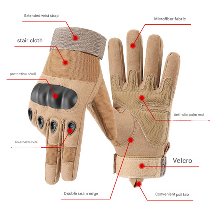 XL Khaki Hard Knuckle Tactical Gloves - Full-Finger Protective Gear for Motorcycle, Cycling & Outdoor Sports.