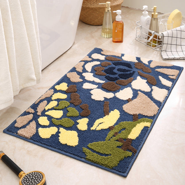 Blue Pattern Bathroom Mat - Super Absorbent Non-Slip Rug (40x60cm), Toilet Floor Mat for Bathroom/Bedroom/Entryway.