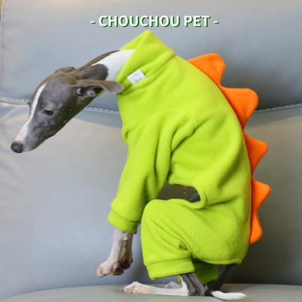 XXL Adorable Dinosaur Fleece Dog Jumpsuit - Warm Winter Pajamas for Whippets & Italian Greyhounds.